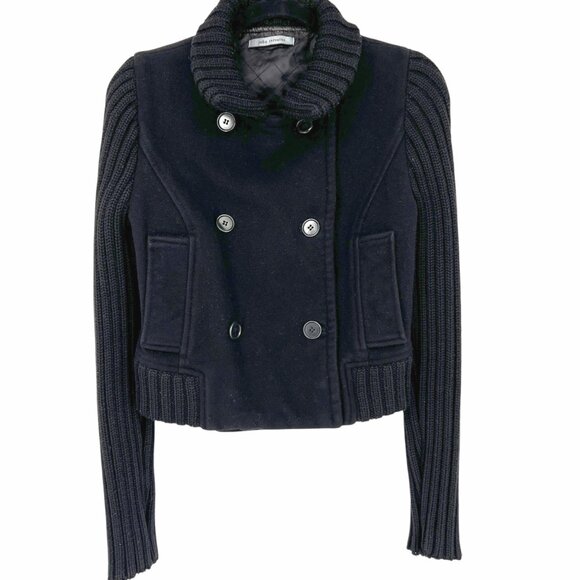John Varvatos Cropped Pea Coat with Knit Sleeves Black Womens Size Small - Picture 1 of 13